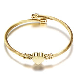 Heart Charm Bracelet Stainless Steel Adjustable Cuff Wristband