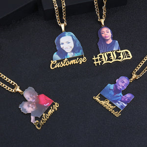 Custom Name Picture Necklace Engraved Pendant Jewelry
