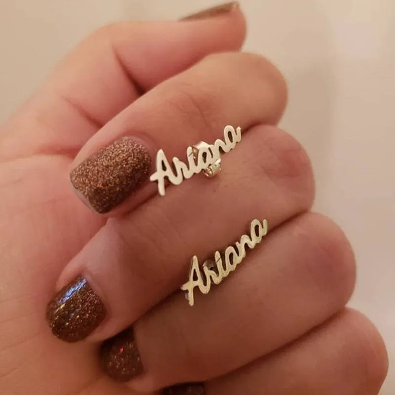 Custom Name Stud Earrings Stainless Steel Personalized Jewelry Gift