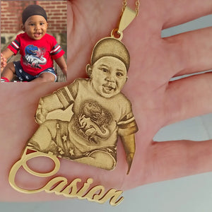 Custom Name Pendent Carved Photo Necklace for Kids
