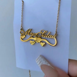 Ribbon Hearts Necklace For Women - Personalized Stainless Steel Name Necklace
