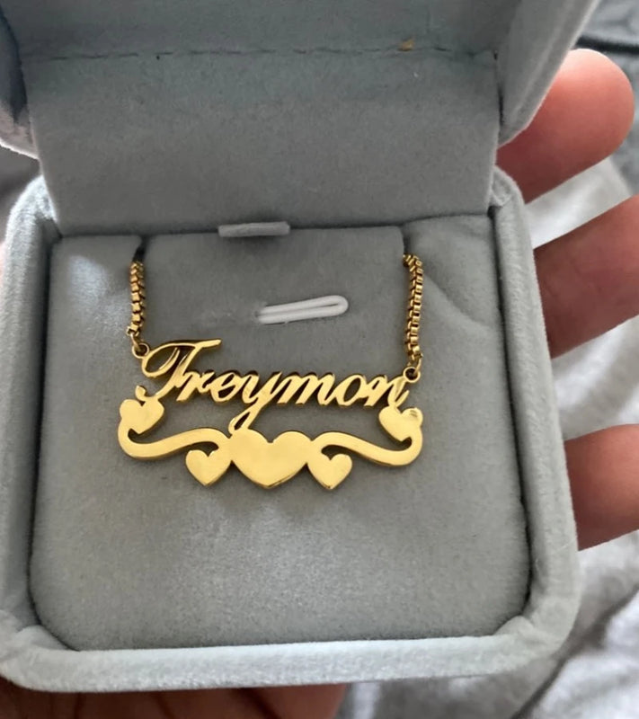 Ribbon Hearts Necklace For Women - Personalized Stainless Steel Name Necklace