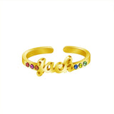 Personalized Birthstone Ring Stainless Steel Adjustable Cuff Jewelry