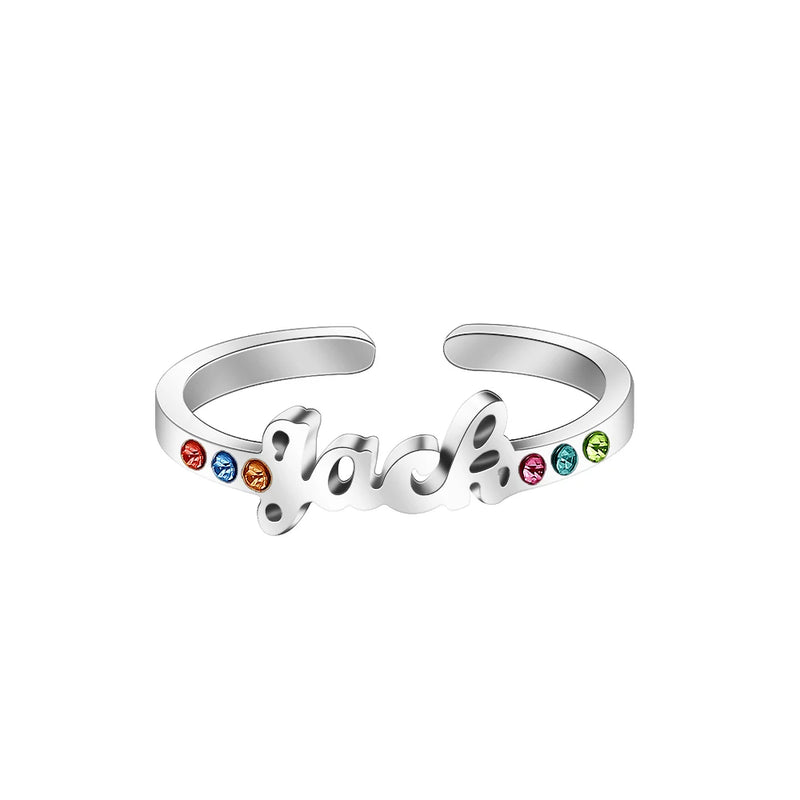 Personalized Birthstone Ring Stainless Steel Adjustable Cuff Jewelry