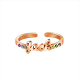 Personalized Birthstone Ring Stainless Steel Adjustable Cuff Jewelry
