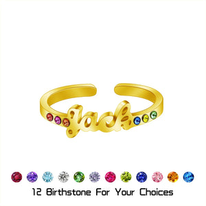 Personalized Birthstone Ring Stainless Steel Adjustable Cuff Jewelry