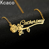 Rose Nameplate Pendant Necklace Flower Choker Jewelry