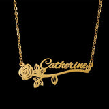 Rose Nameplate Pendant Necklace Flower Choker Jewelry