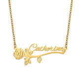 Rose Nameplate Pendant Necklace Flower Choker Jewelry