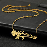 Rose Nameplate Pendant Necklace Flower Choker Jewelry