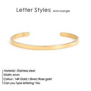 Personalized Heart Stainless Steel Bangle Engraved Letters 4mm/6mm