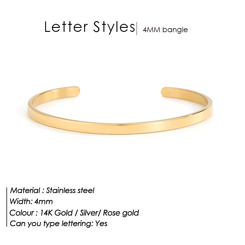 Personalized Heart Stainless Steel Bangle Engraved Letters 4mm/6mm