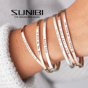 Personalized Heart Stainless Steel Bangle Engraved Letters 4mm/6mm