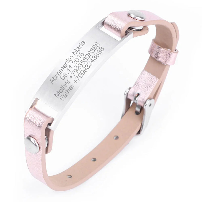 Stainless Steel ID Bracelet Women Leatherwear Wrist Gift