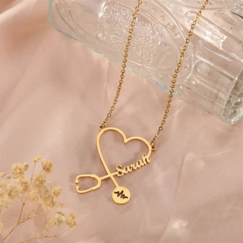 Heart Shaped Stethoscope Necklace | Personalized Stainless Steel Chain