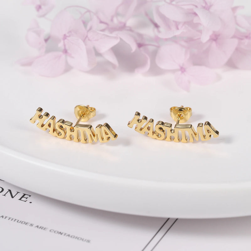 Personalized Name Stud Earrings for Women Stainless Steel Jewelry