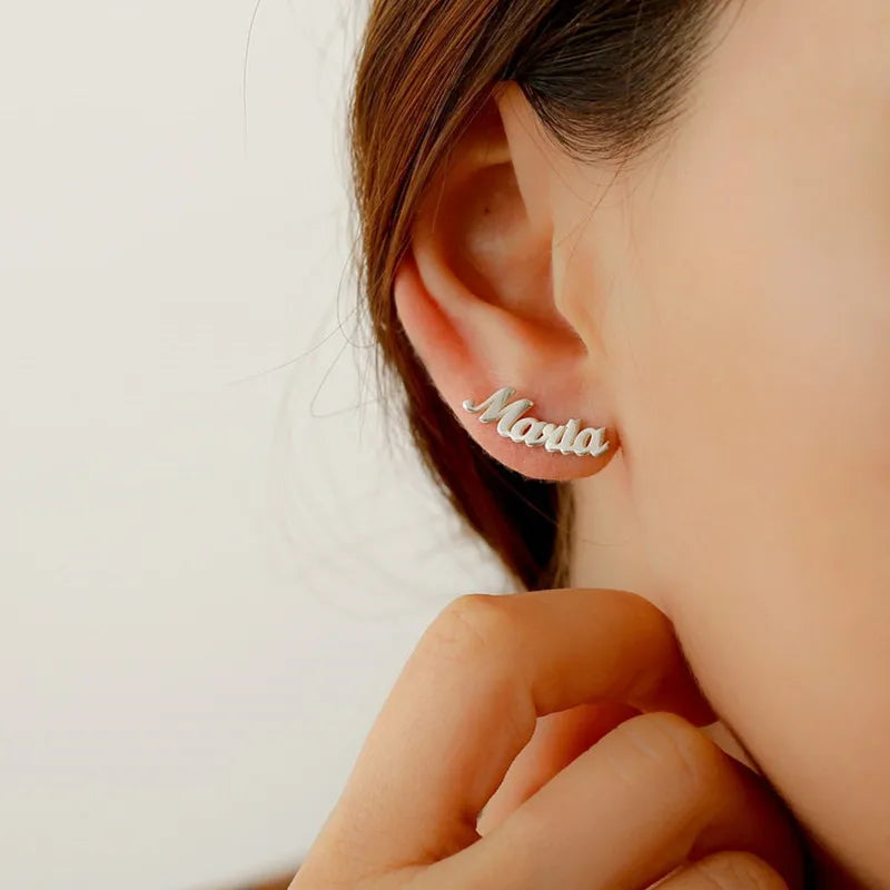Personalized Initial Stud Earrings Stainless Steel Plated