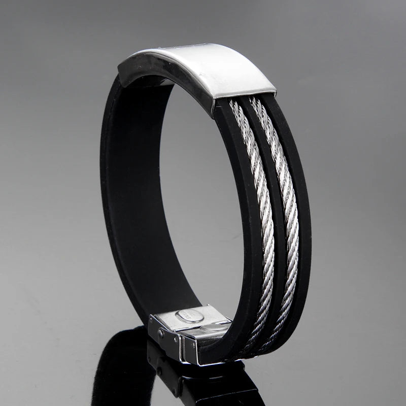 Symbol Bracelet for Men Wire Braided Stainless Steel Silicone Memorial Gift