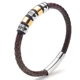 Men's Leather Name Bracelet with Stainless Steel Beads