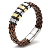 Men's Leather Name Bracelet with Stainless Steel Beads
