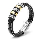 Men's Leather Name Bracelet with Stainless Steel Beads