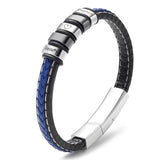 Men's Leather Name Bracelet with Stainless Steel Beads