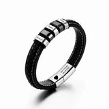 Men's Leather Name Bracelet with Stainless Steel Beads