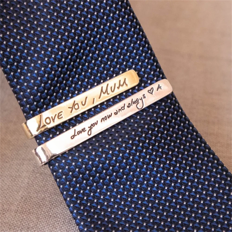 Personalised Stainless Steel Engraved Tie Clip Handwriting Groomsmen Tie Clip
