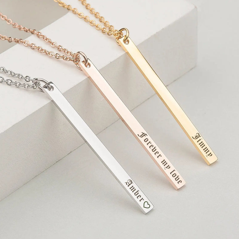 Vertical Bar Necklace-Old English Name Necklace-Skinny Vertical Name Necklace
