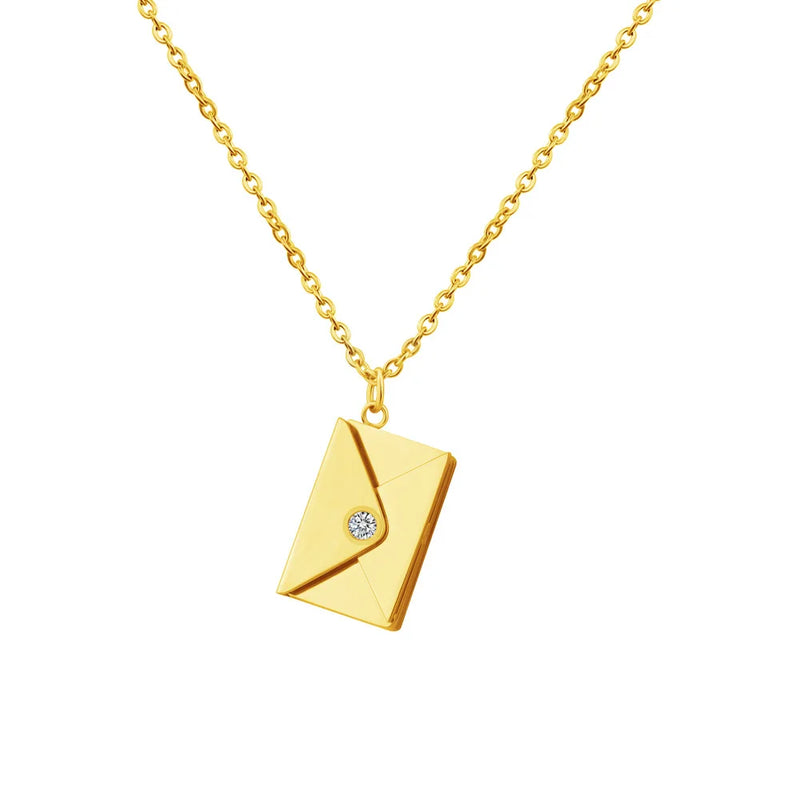 Diamond Envelope Necklace Titanium Steel Chain Pendant