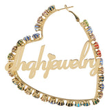 Zircon Frame Heart Hoop Earrings Women Stainless Steel Personalized Love Letter
