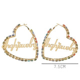Zircon Frame Heart Hoop Earrings Women Stainless Steel Personalized Love Letter