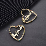 Zircon Frame Heart Hoop Earrings Women Stainless Steel Personalized Love Letter