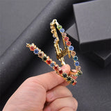 Zircon Frame Heart Hoop Earrings Women Stainless Steel Personalized Love Letter