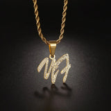 Personalized Zircon Pendant Nameplate Necklace Stainless Steel Women Girls