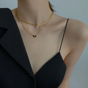 Heart Pendant Necklace 3mm Snake Chain Choker Stainless Steel