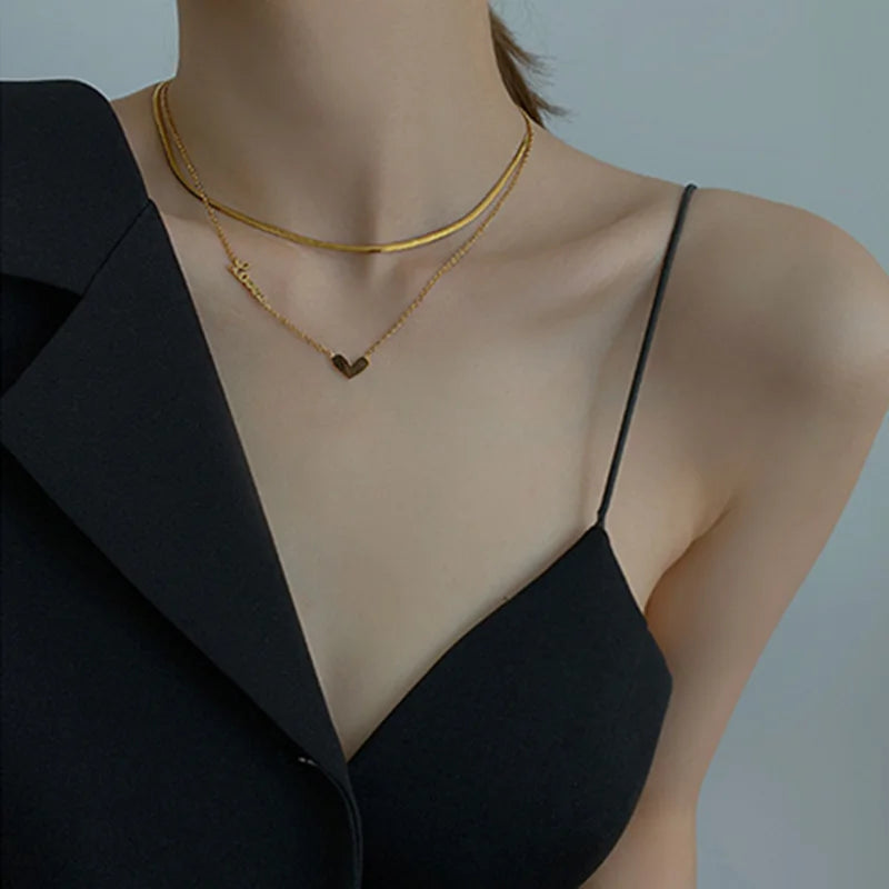 Heart Pendant Necklace 3mm Snake Chain Choker Stainless Steel