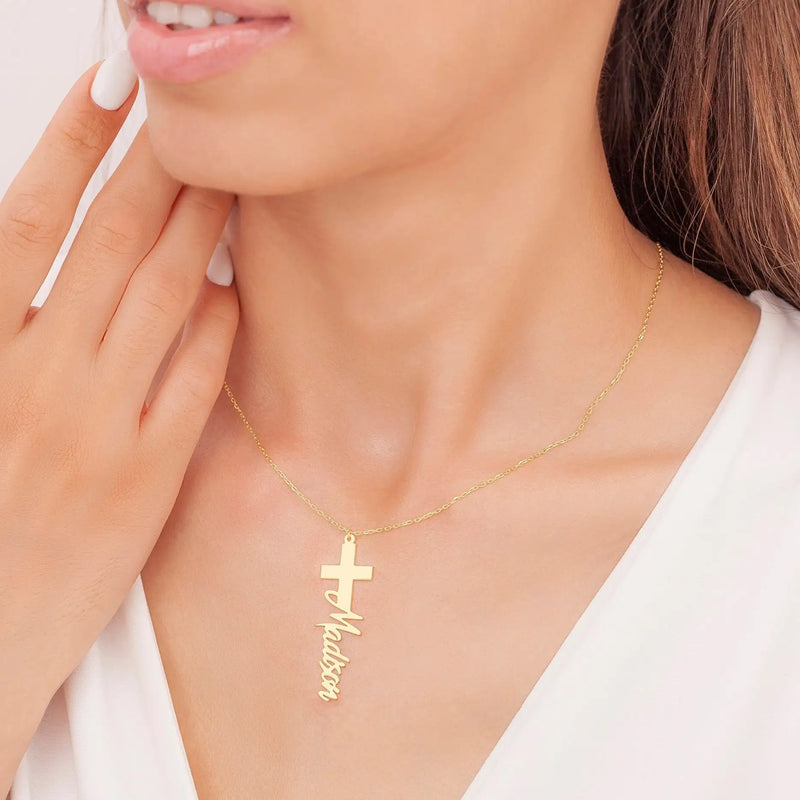 Personalized Name Cross Necklace, Christian Baptism Gift