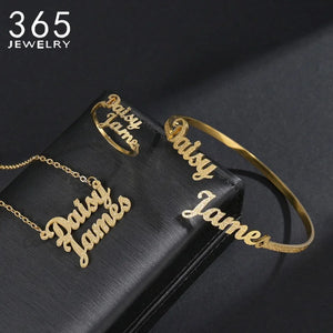 Stainless Steel Frosted Couple Necklace Ring Bangle Set