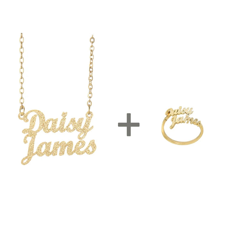 Stainless Steel Frosted Couple Necklace Ring Bangle Set