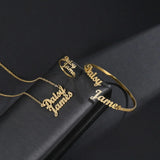 Stainless Steel Frosted Couple Necklace Ring Bangle Set