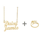 Stainless Steel Frosted Couple Necklace Ring Bangle Set