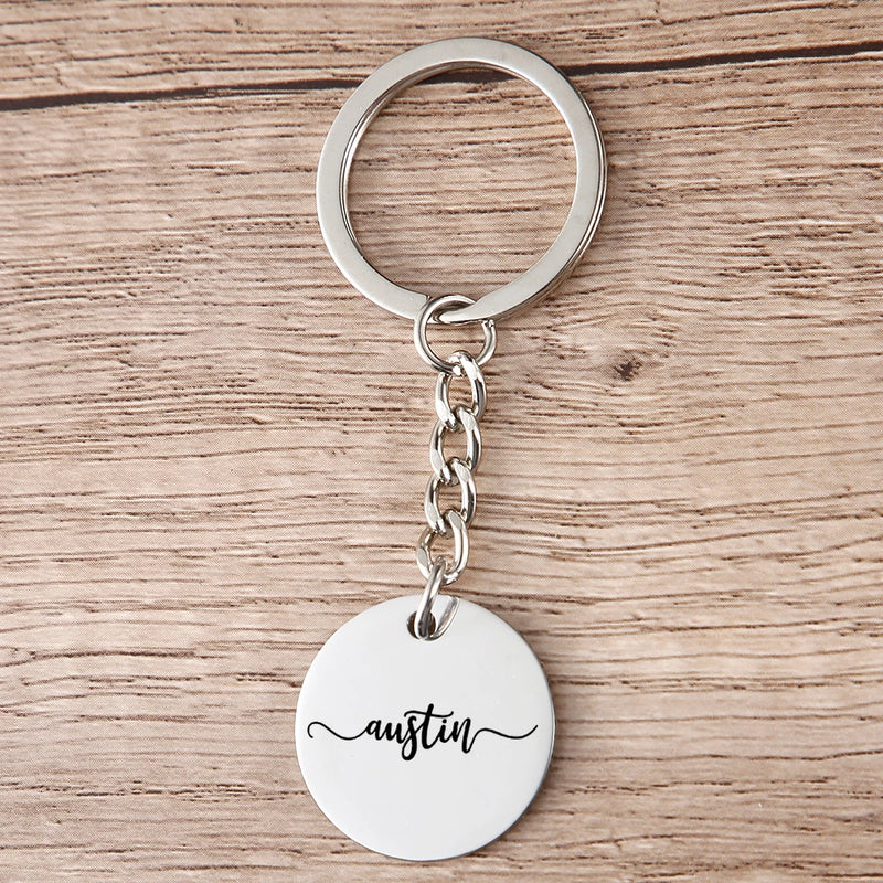 Personalized Names & Date Metal Keychain - Monogram Letter Keyring