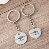 Personalized Names & Date Metal Keychain - Monogram Letter Keyring