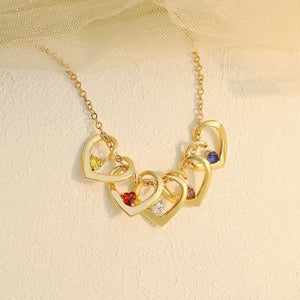 Heart Pendant Necklace With Birthstone & Family Names Charms