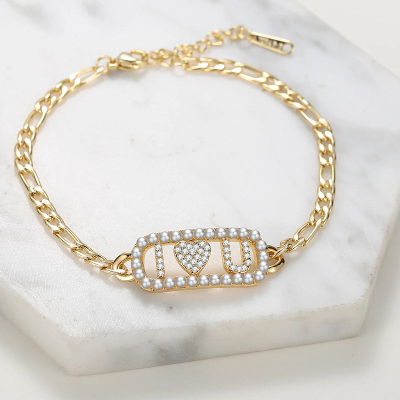 Personalized Stainless Steel Letter Bracelet with Natural Pearls