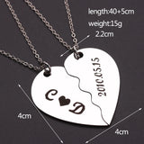 Stainless Steel Heart Necklace Set Engrave Name Jewelry