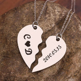 Stainless Steel Heart Necklace Set Engrave Name Jewelry