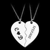 Stainless Steel Heart Necklace Set Engrave Name Jewelry