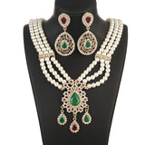 Water Drop Pendant Necklace Pearls Tassels Layered Necklace